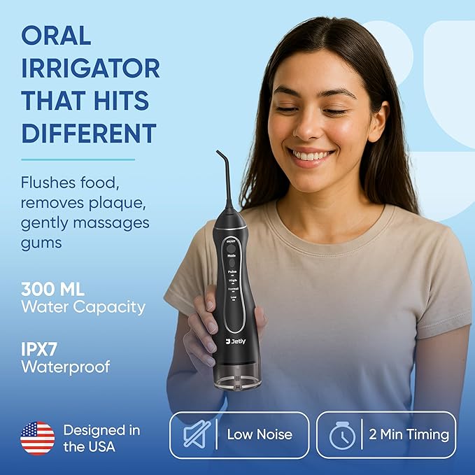 Water Dental Flosser Teeth Pick Cleaner: Travel Cordless Oral Irrigator 300ML Capacity Portable Rechargeable IPX7 Waterproof Electric Flossing Machine for Teeth Cleaning (Black)