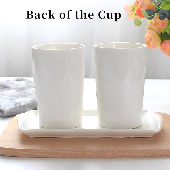 Kelake White Ceramic Tumbler Cup for Bathroom Toothpaste Toothbrush Holders Water Milk Drinks Cup 350 ml Bathroom Red Heart Couples Cup for Christmas Birthday