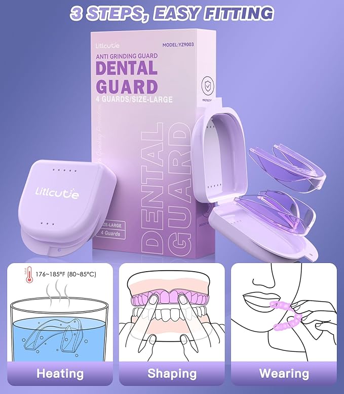 Litlcutie Mouth Guard for Grinding Teeth at Night,Night Guards for Teeth Grinding,Mouth Guard for Sleeping,Large (4 Pack)