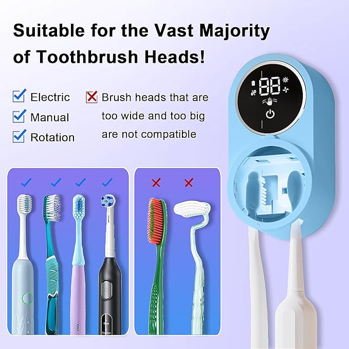 Toothbrush Holder and Cleaner Razor Holder/Dryer Light Cleaning and Air Drying Automatic Ratating Cover Rechargeable Wall Mounted for Bathroom Portable for Trip