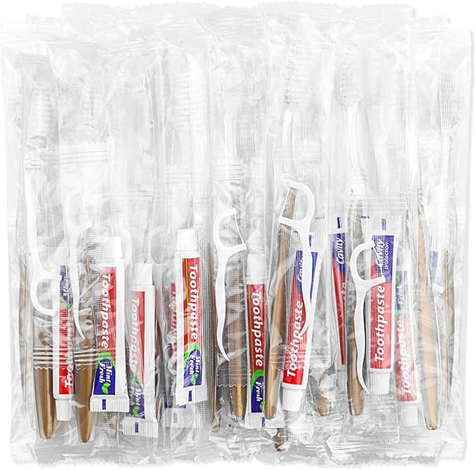 50pcs Disposable Toothbrushes with Toothpaste Floss Individually Wrapped, Disposable Toothbrush Bulk, 10g Toothpaste, Dental Floss Pick, Bulk Toothbrush Kit for Homeless,Airbnb,Hotel,Guest