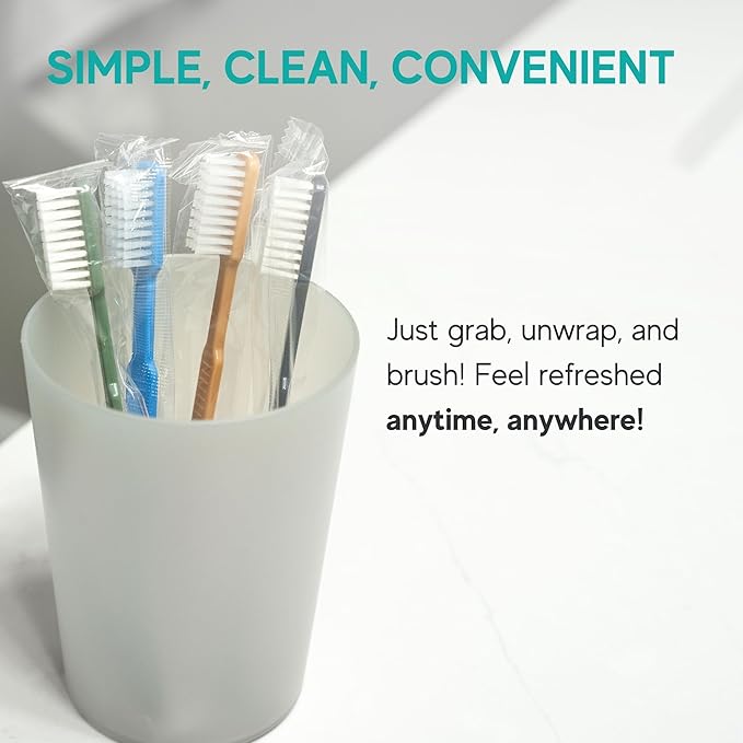 Avistar 40 Prepasted Disposable Toothbrushes Individually Wrapped - Single Use Pre Pasted Disposable Toothbrushes with Toothpaste Built in - Waterless Toothbrush for Travel, Guests, Hotel, & Camping