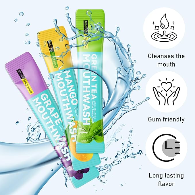 Mini Mouthwash Travel Size,Grape Flavor Portable Individual Travel Mouth Wash for Fresh Breath, Refreshing Long Lasting Gentle Oral Care Mouthwash Packs(Pack of 20)