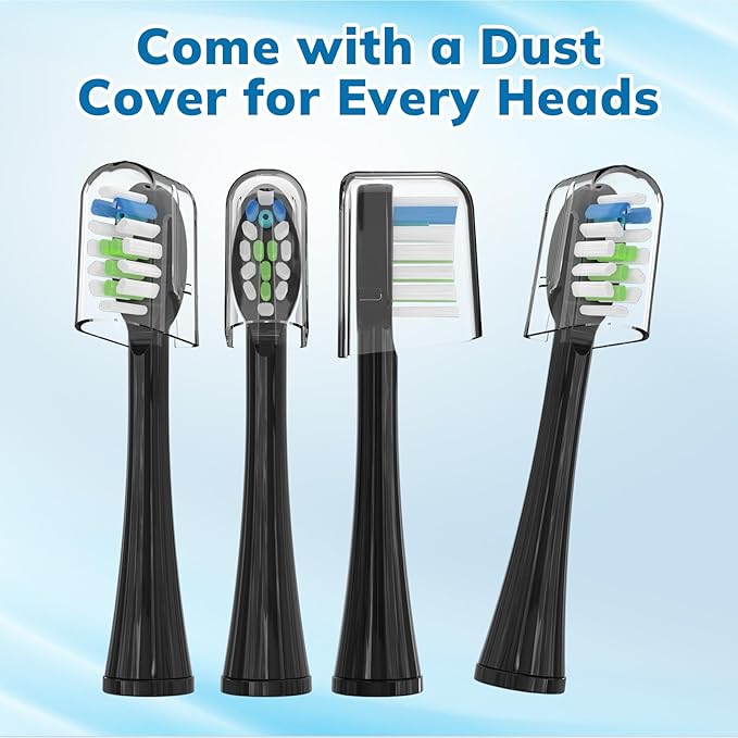 6 Pack Replacement Replacement Brush Heads for Waterpik Sonic Fusion Flossing Toothbrush Compatible with Sonic Fusion SF01/SF02 and Sonic Fusion 2.0 SF03/SF04- Black with Caps