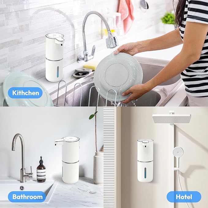 Automatic Soap Dispenser Touchless,Liquid Hand Soap Dispenser 12.8oz USB 4levels Adjustable Dispenser Electric Wall Mounted Smart for Bathroom and Kitchen Dish Soap,Easy for Toddlers(White)