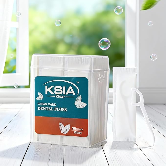 KSIA Klear Mint Dental Floss Picks, 100 Count Tooth Picks Flossers, Dental Floss Cleaner, Dental Flossers for Family, Keep Teeth Clean, Remove Food and Plaque, with 2 Portable Cases