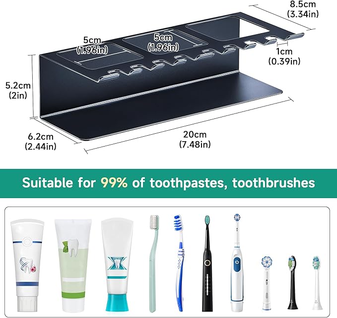 Electric Toothbrush Head Holders, Electric Toothbrush Holders Wall Mounted, Shower Electric Head Holder, Toothbrush and Toothpaste Holder, Tooth Brushing Holder for Bathroom (Black, Large)