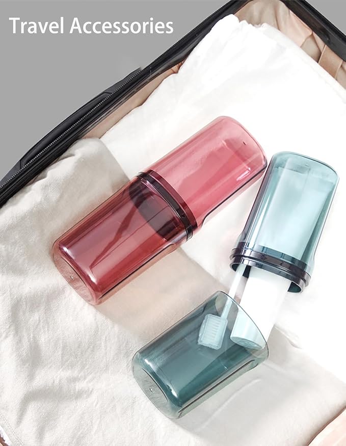 Travel Toileting Cup,Portable Mouthwash Cup,Transparent Toothbrush Cup Holder with Cover,Toiletries Toothpaste Toothbrush Storage Box Carrier Container for Travel Camping Home School Business Trip,Red