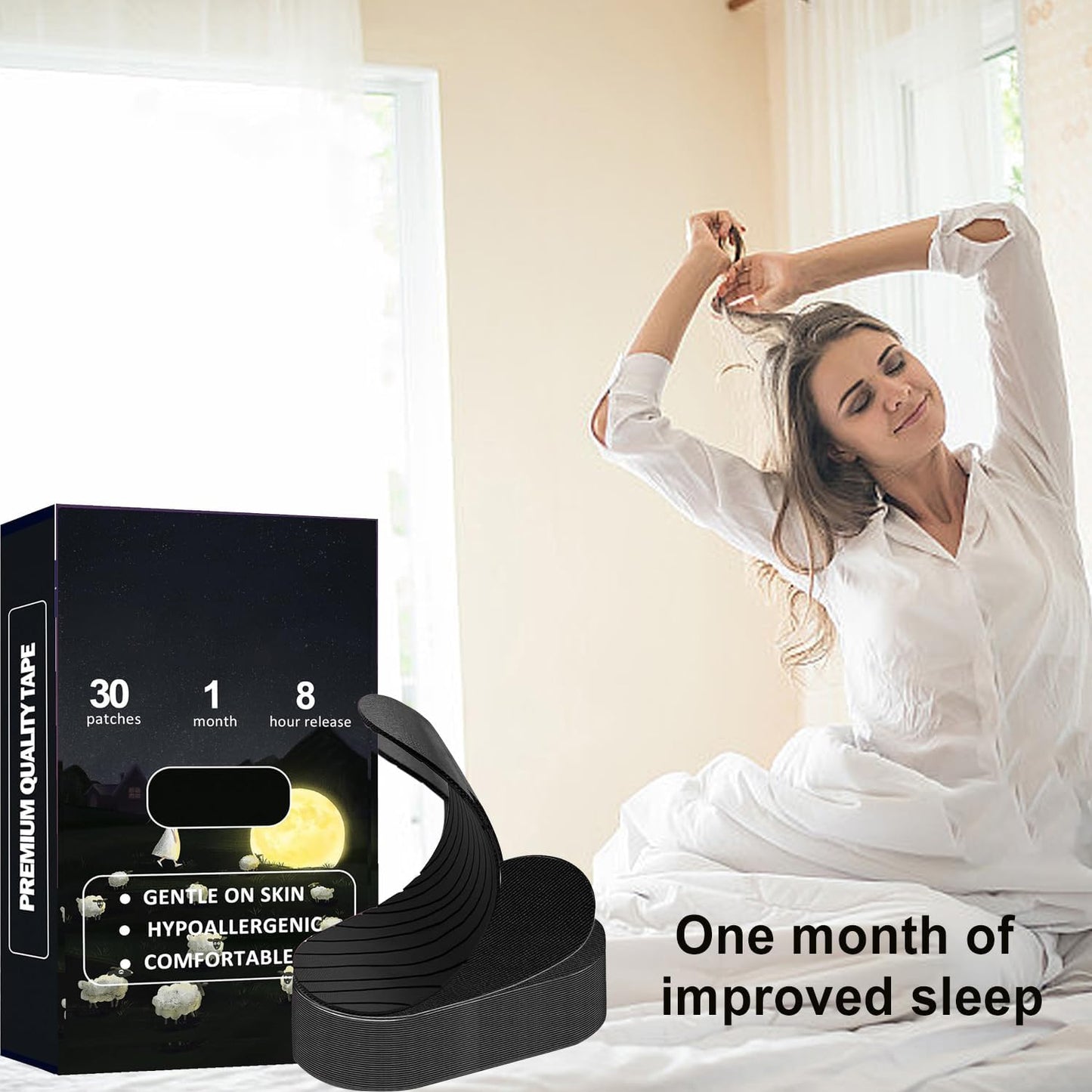 Mouth Tape for Sleeping Women 60 Pcs Gentle Tape, Hypoallergenic(Black)
