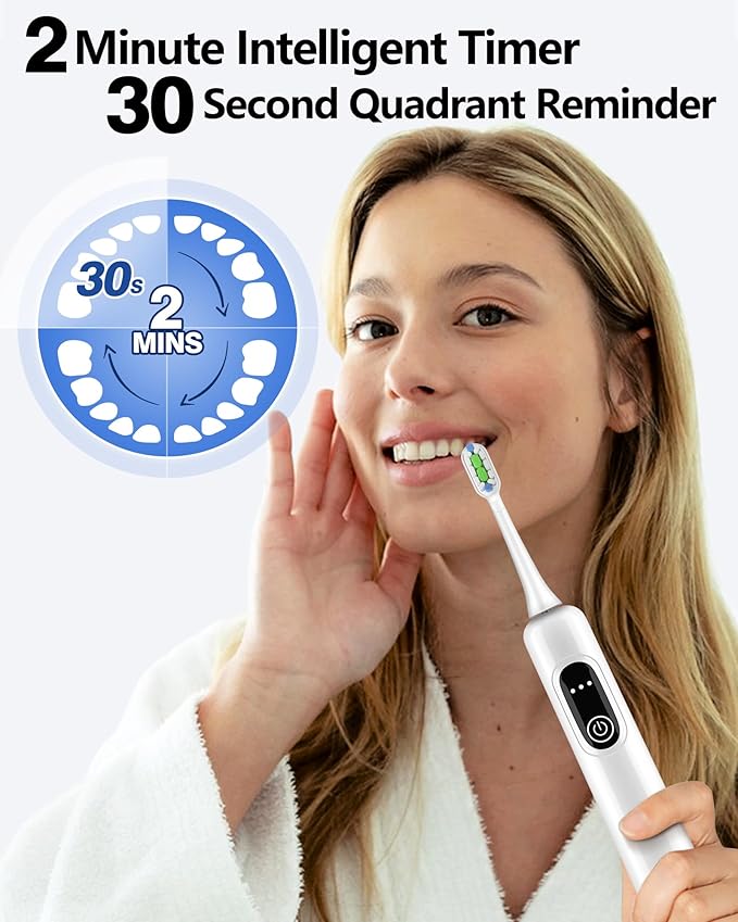Sonic Electric Toothbrush for Adults, 60° Oscillation & Vibration Smart Toothbrush with Customizable App, 3 Brush Heads, Wireless Rechargeable Travel Wave Electric Toothbrush, IPX7 Waterproof