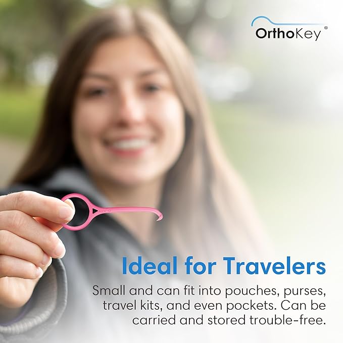 OrthoKey Aligner Remover - Versatile Clear Aligner & Retainer Removal Tool - Hygienic Invisalign Remover, Denture Grabber - Portable & Durable, Fits Dental & Aligner Cases - (Pink, 1-Pack)