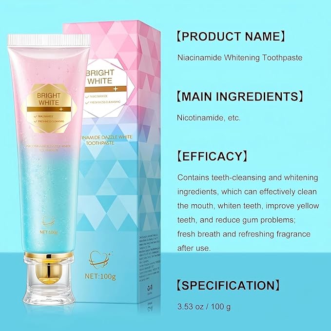 Niacinamide Whitening Toothpaste, Niacinamide Toothpaste with Natural Gentle Care Deep Stain Removal Clean, Fluoride-Free Formula is Suitable for Sensitive Teeth (2)