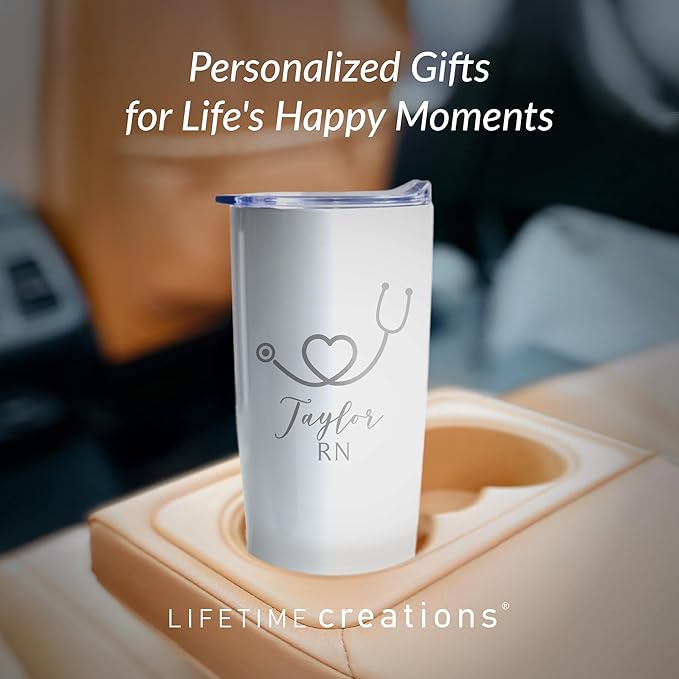 Lifetime Creations Engraved Personalized Nurse Stainless Steel Tumbler with Lid 20 oz (White) - Custom Nurse Gift, Doctor, Healthcare Worker, RN Coffee Travel Mug