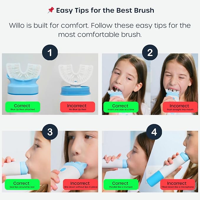 Willo BrushBot Kids U-Shaped Toothbrush Starter Kit – Rechargeable, Smart Electric Toothbrush for Kids Ages 5-7 w/App, Soft Bristles, Plaque Removal, Gentle & Deep Clean Modes | Small Berry Splash