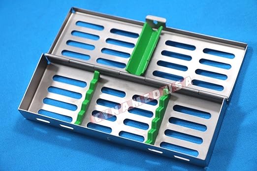 German Stainless 2 EA Dental Sterilization Cassette Rack Tray Box for 5 Instruments RED and Green