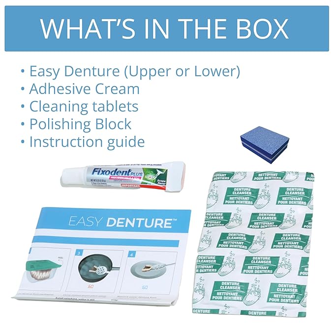 Boil-&-Bite Functional Denture, Self-fit at Home in Mins, Adjusts for Narrow or Wide Arches, Long-term or temporary Solution, Eat, Drink and Smile Confidently, S/M Upper Arch