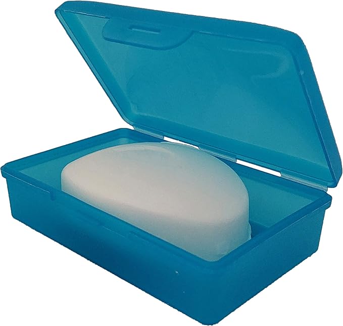 Blue Toothbrush Covers & Soap Box Set - Matching Colors - Tooth Brush Cover Cap, Soap Dish Travel, Soap Dish Holder Travel - Plastic Portable Set with Cover