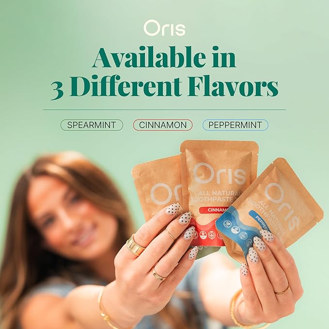 Oris Starter Bundle – 1 Month Supply: Natural Toothpaste Tablets | Fluoride-Free, Travel-Friendly, Kid-Safe with Enamel-Strengthening Nanohydroxyapatite (62 Count (Pack of 1), Spearmint)