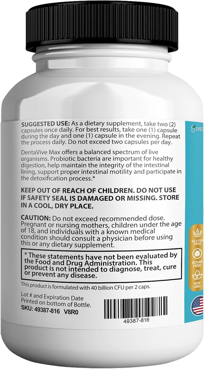 DentaVive Max Probiotic Supplement, 40 Billion CFU, 60 Capsules, Premium Oral Health Support for Teeth, Gums, Digestive Health (5)