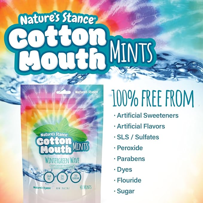 Nature's Stance Xylitol Mints for Cotton Mouth Relief, Dry Mouth Lozenges Sugar Free, Mouth Watering Mints - Stimulates Saliva & Freshens Breath, 40 Count (Wintergreen Wave)