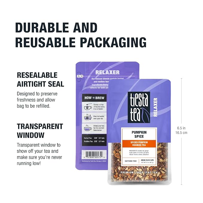 Tiesta Tea - Pumpkin Spice Rooibos Loose Leaf Tea, Premium Caffeine-Free Herbal Infusion, Reseable Pouch, Brew Hot or Iced, Makes up to 25 Cups, 2 Ounce