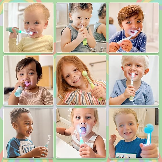 Papablic Toddler Sonic Electric Toothbrush Kids for Ages 1-3 Years, Baby Electric Toothbrush with Cute Dino Cover and Smart LED Timer, 4 Brush Heads (Max)