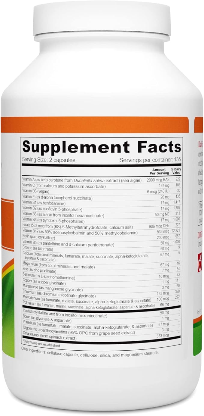 Wellness Resources Daily Energy Multiple Vitamin - 270 Capsules - Methylated Daily MTHFR Multivitamin Without Iron - Vitamin B12, Folate, & Bioavailable B Vitamins - Best Supplement for Energy & Mood