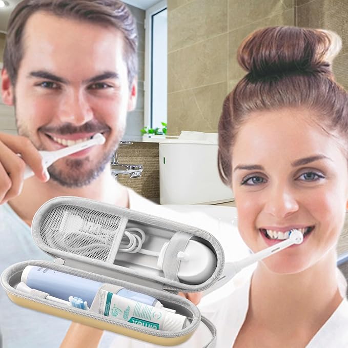 Toothbrush Travel Case for Oral B/Oral-B Pro 1000 1500 5000 7000 & Philips Sonicare 4100 1100 5300 5100 6100/iO Electric Toothbrush, Hard Protective Storage Bag (Dazzling Gold with toothbrush cap)
