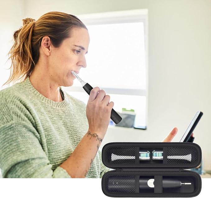 Toothbrush Travel Hard Case Compatible with Oral-B Pro 1000, 2000, 3000, 3500, 1500/ for Philips Sonicare ProtectiveClean 4100 5100 Electric Toothbrush with Mesh Pocket&Carabiner - Black (Bag Only)