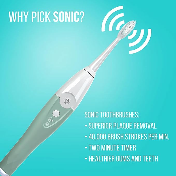 TAO Clean UV Sanitizing Sonic Toothbrush and Cleaning Station, Electric Toothbrush, Dual Speed Setting, Seaglass Green