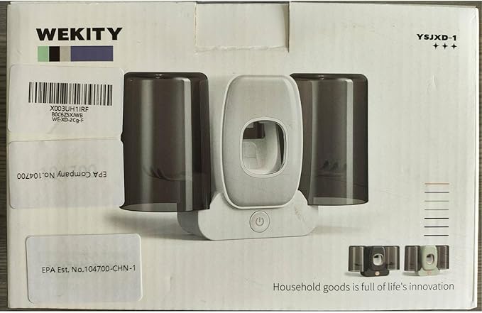 Toothbrush Holders for Bathrooms, Wekity Automatic Toothpaste Dispenser Space Saving Toothbrush and Toothpaste Holder,Toothbrush Holder Wall Mounted with 2 Cups for Bathroom (Grey)…