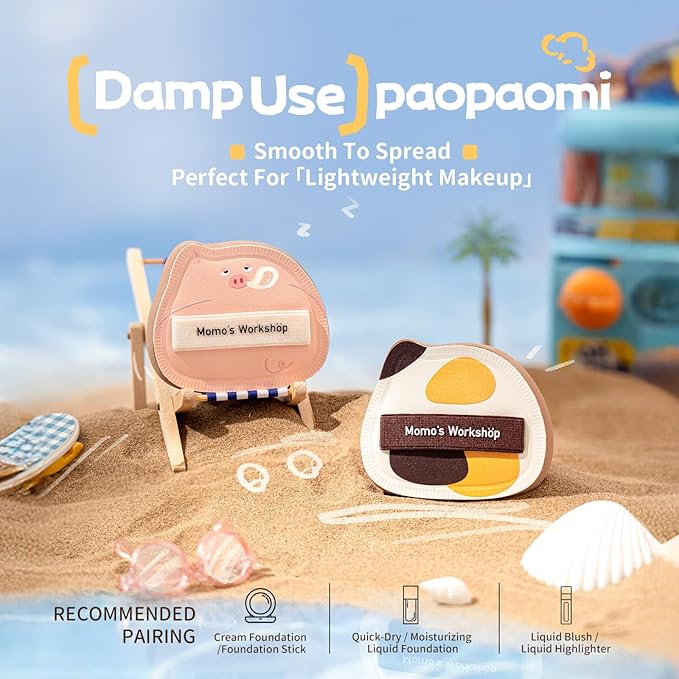 Tricolor Cat Puffs, Makeup Sponges Set, Dry&Wet Dual-Use Foundation Sponge, Expands 1.3x When Wet for Cream Foundation/Liquid Blush/Highlighter,2pcs Puffs & Storage Case