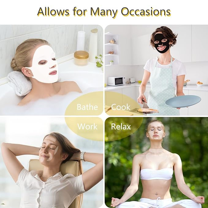 Maitys 32 Pcs Facial Chest Neck Silicone Pad Reusable Face Forehead Patches Facial Sleeping Mask Cover for Smoothing Chest Neck Forehead Eye Mouth (Black,White)