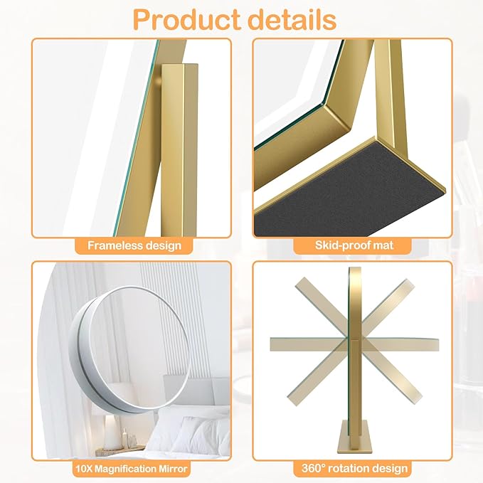 Lighted Makeup Mirror, Hollywood Vanity Mirror with Lights, Three Color Lighting Modes, LED Mirror, Smart Touch Control, 360°Rotation (15.2in. Curved)