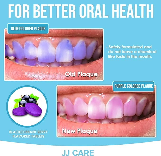 JJ Care Disclosing Tablets for Kids and Adults - 120 Count, Individually Wrapped Plaque Disclosing Tablets for Kids Brushing Teeth, Berry Flavored Plaque Remover, Dental Care for Teeth Brushing