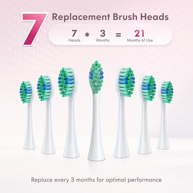 Pink Electric Toothbrush for Adults Rechargeable Sonic Toothbrush Ultrasonic Toothbrush with Travel Case, Holder & 7 Brush Heads, 6 Modes & 3 Intensities, 2-Minute Timer (Pink)