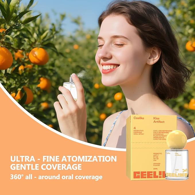 Oral Spray – Fresh Breath, Dual Cooling Experience & Convenient On-The-Go Design – Perfect for Freshening Breath Anywhere, Anytime (Orange, 1 Count)