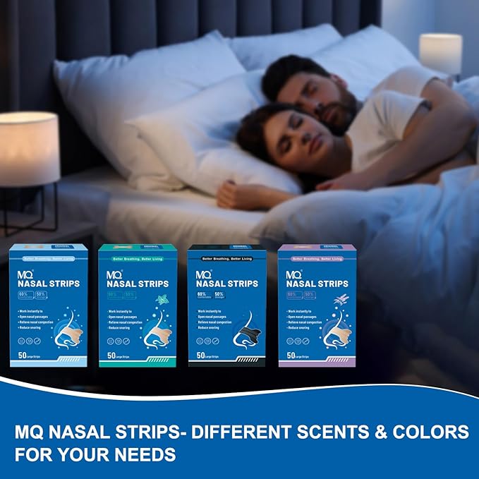 MQ 100ct Upgraded Nasal Strips for Snoring Nose Strips for Breathing Extra Strength Snore Strips to Open Nasal Passages, Relieve Nasal Congestion