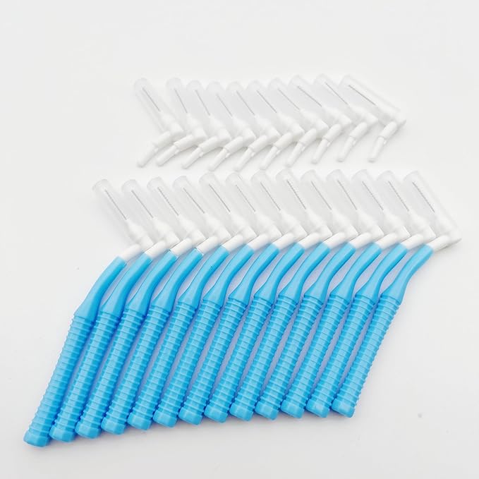 L Angled Reusable Braces Dental Brush Flosser - Cleaner Interdental Brush Toothpick Dental Tooth Flossing Head Oral Cleaners (0.9mm Blue, Normal)
