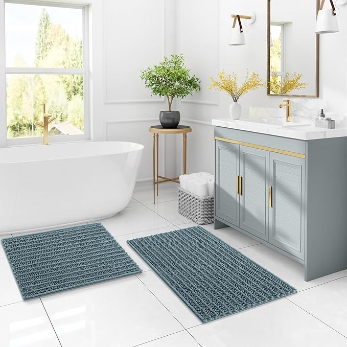 Arotive Luxury Chenille Bathroom Rug Mat, Extra Soft Thick Absorbent Shaggy Bath Rugs, Non-Slip Machine Wash Dry, Plush Bath Mats for Bathroom, Shower and Tub, 34x21, Smoky Gray