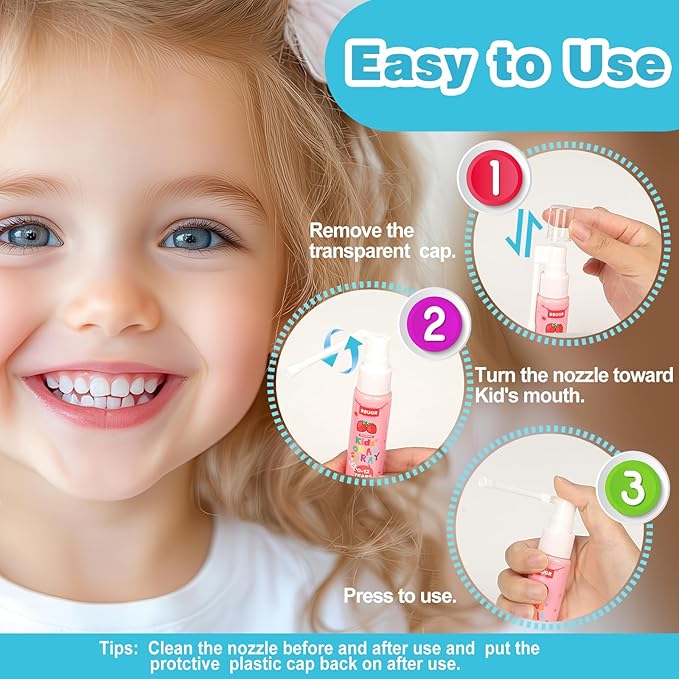 Kids Oral Spray, 3PCS Toddler Toothpaste Helper for Cavity Repair & Fresh Breath, Kids Probiotic Mouth Spray with Fluoride Free for Newborn to 12 Years 3 Flavors(Total 3.03fl oz)