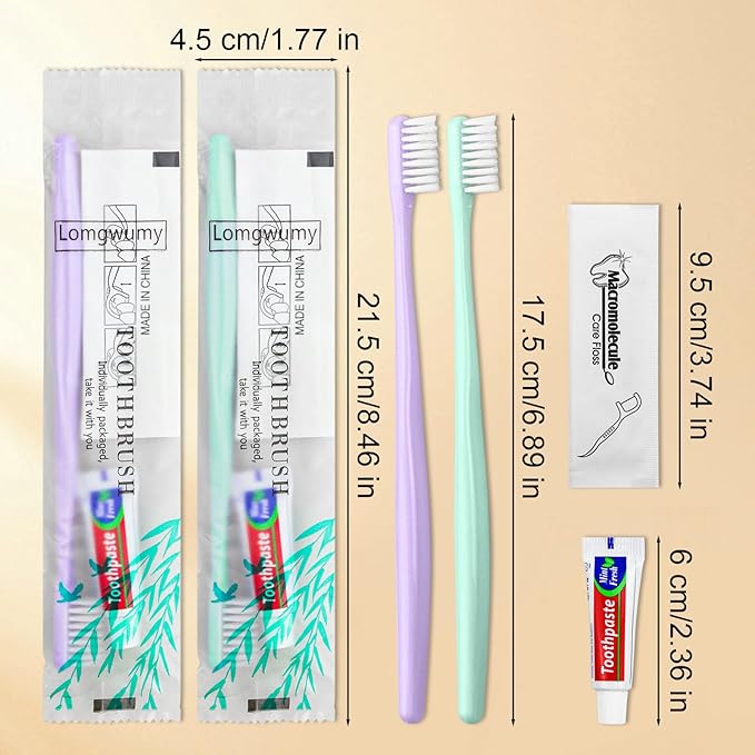 Disposable Toothbrushes, Toothbrush and Toothpaste, Toothbrush and Toothpaste Travel, Comes with Floss Picks, Individually Packaged, 2 Colors, Suitable for Hotel, Home, Camping, Travel (PACK-30)