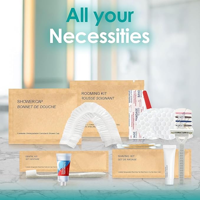 World Amenities Kraft Paper Dental Kit - Wheat Straw Toothbrush and Toothpaste Dental Care Kit (25)