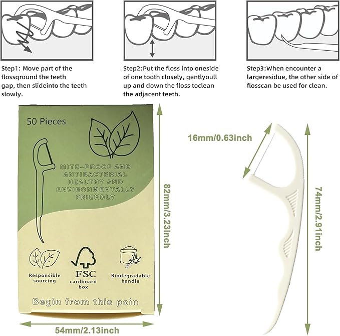 Environmentally Conscious Dental Floss Picks(300 Count) – Biodegradable, Harmless, and Toothpick Stick Soft on Gums for Optimal Oral Care