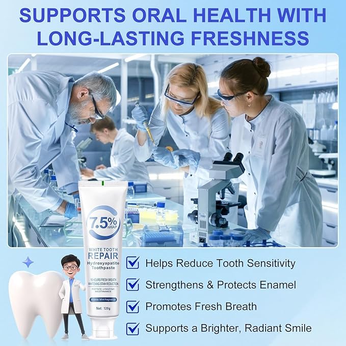 7.5% Hydroxyapatite Toothpaste, 7.5% Hydroxyapatite Toothpaste for Enamel Protection and Tooth Strengthening, White Tooth Repair, Sensitive Teeth, Gentle Mint, Daily Use for Oral Health (3)
