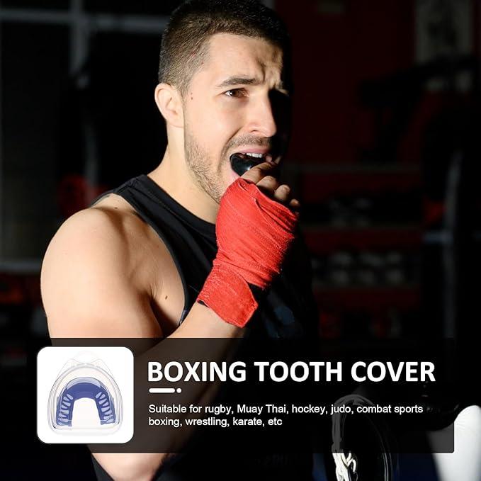 Sports Mouth Guard Teeth Protector with Case, Blue Portable Boxing Soccer Taekwondo Athletic Mouthpiece for Adults and Youth, Impact Resistant for Football and Martial Arts