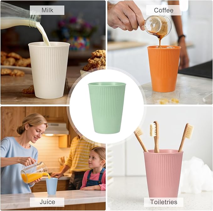 uxcell 4 Pcs Simple Toothbrush Cup, 3.3 x 3.3 x 4.2 Dishwasher Safe Bathroom Tumbler Reusable Plastic Cup Set for Storing Toothpaste Combs, Light Green