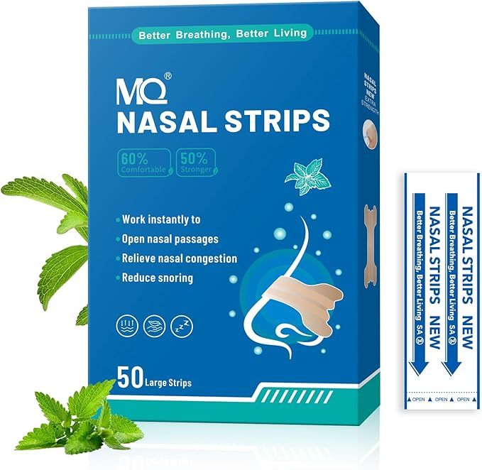 MQ 100ct Nasal Strips for Snoring Mint Scent Nose Strips for Breathing Extra Strength Snore Strips to Open Nasal Passages, Relieve Nasal Congestion