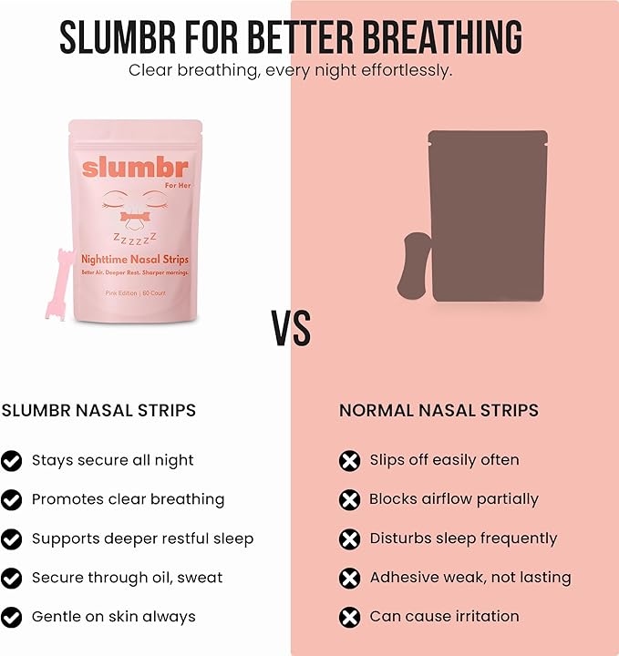Nasal Strips for Breathing (60 Count) – Extra-Strength Grid Adhesive – Built for Nighttime Comfort, Clear Breathing & Consistent Sleep Routines (for Her - Pink)