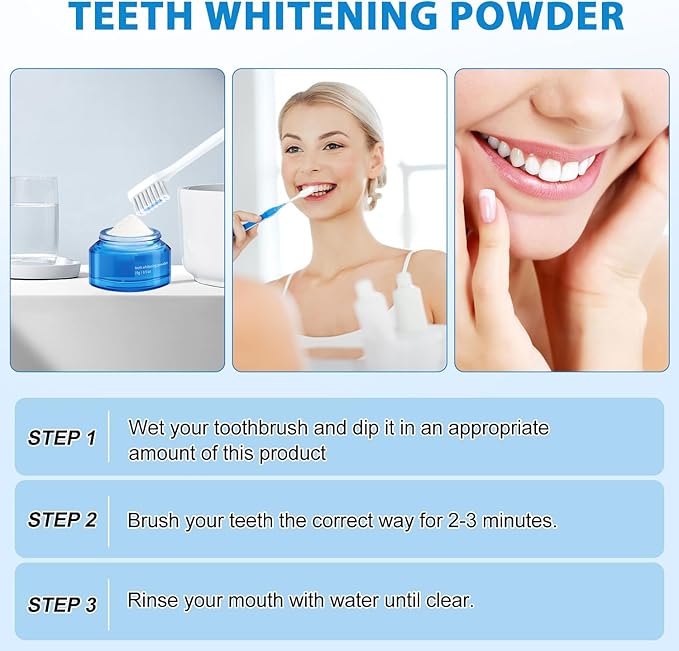 Teeth Whitening Powder, Natural Teeth Whitener, Teeth Whitening Powder Toothpaste, Instant Teeth Whitening and Stain Removal, Fresh Breath (3PCS)
